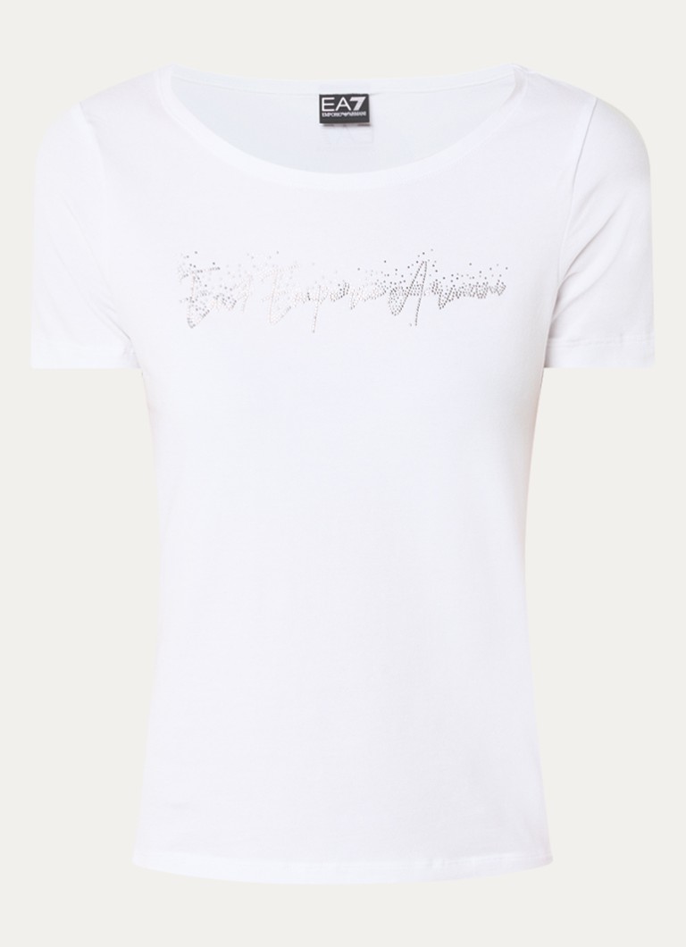 Armani Dames T-shirt met strasslogo in de kleur Wit