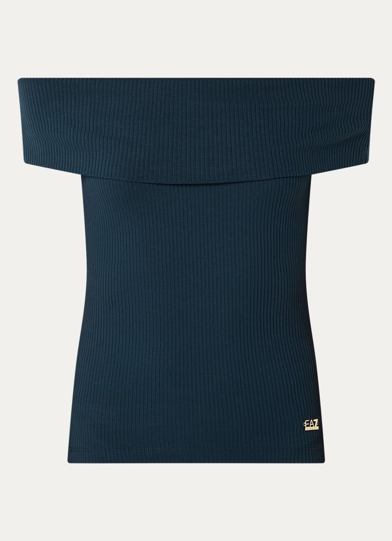 Armani Dames Off Shoulder top met logo in de kleur Donkerblauw