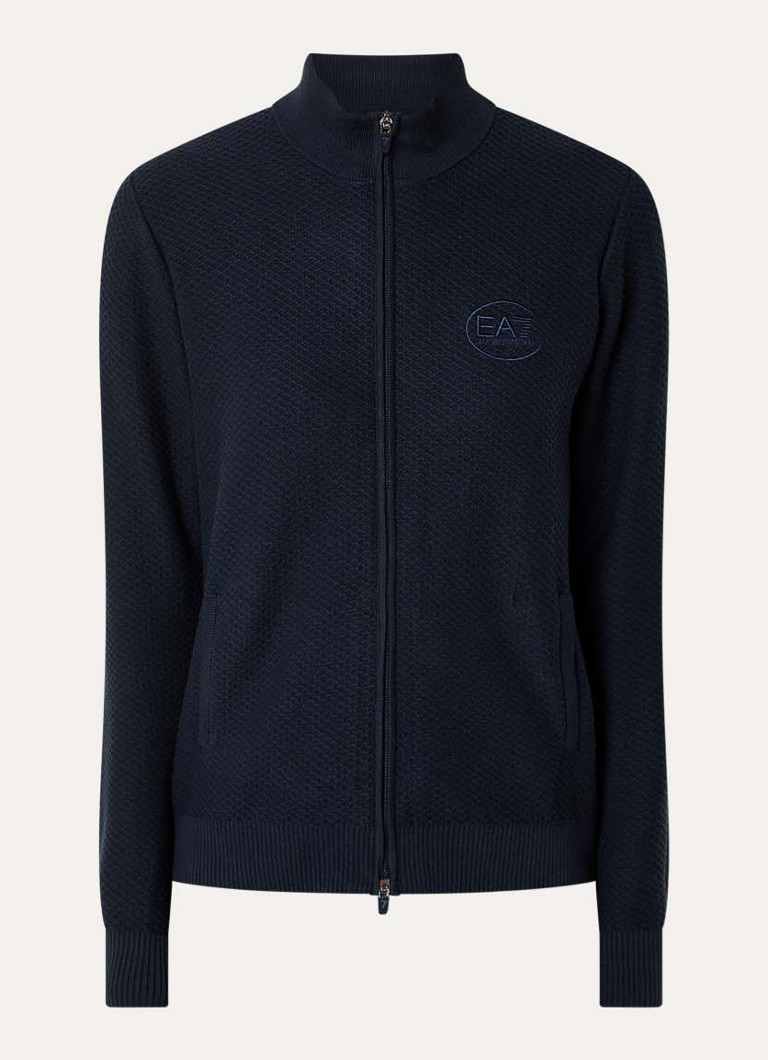 Armani Dames Sweatvest met logo en structuur in de kleur Donkerblauw