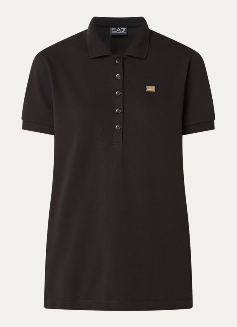 Armani Dames Polo van piqué katoen met logo in de kleur Zwart