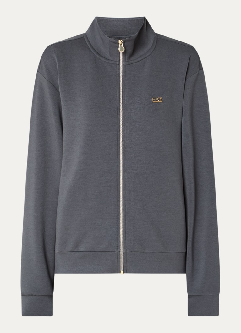 Armani Dames Sweatvest met logo en steekzakken in de kleur Antraciet