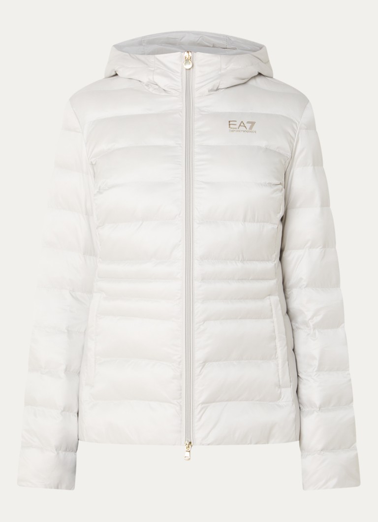 Armani Dames Gewatteerd jack met logo en capuchon in de kleur Ivoor