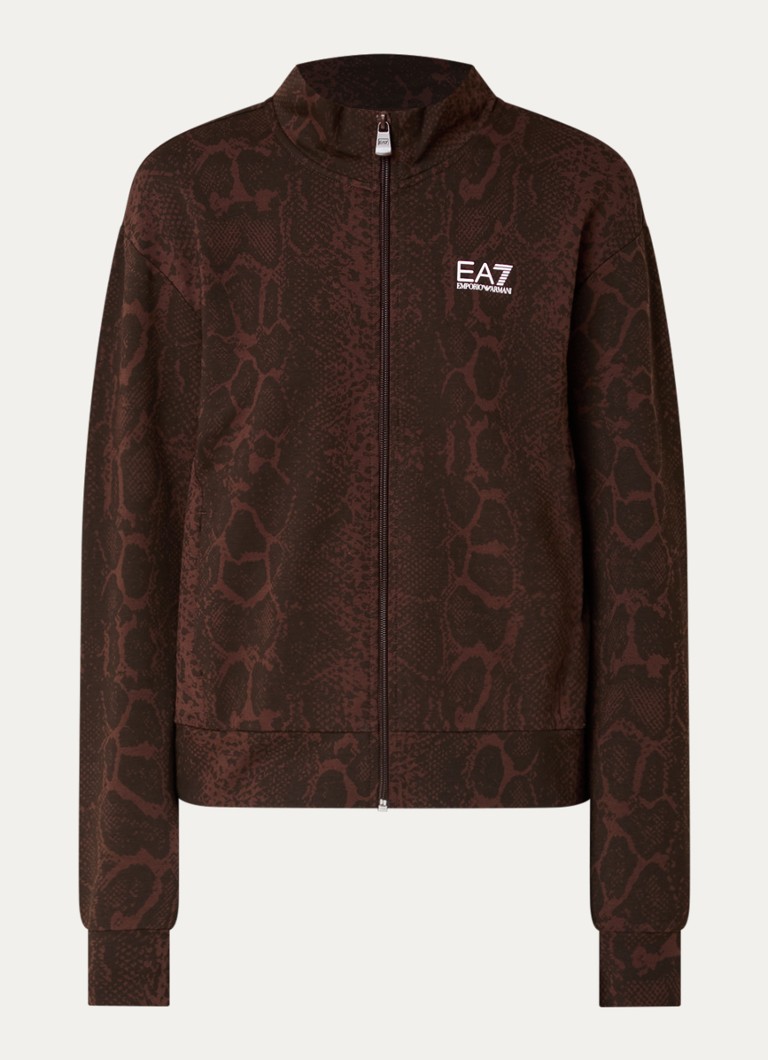 Armani Dames Sweatvest met slangenprint en steekzakken in de kleur Bruin