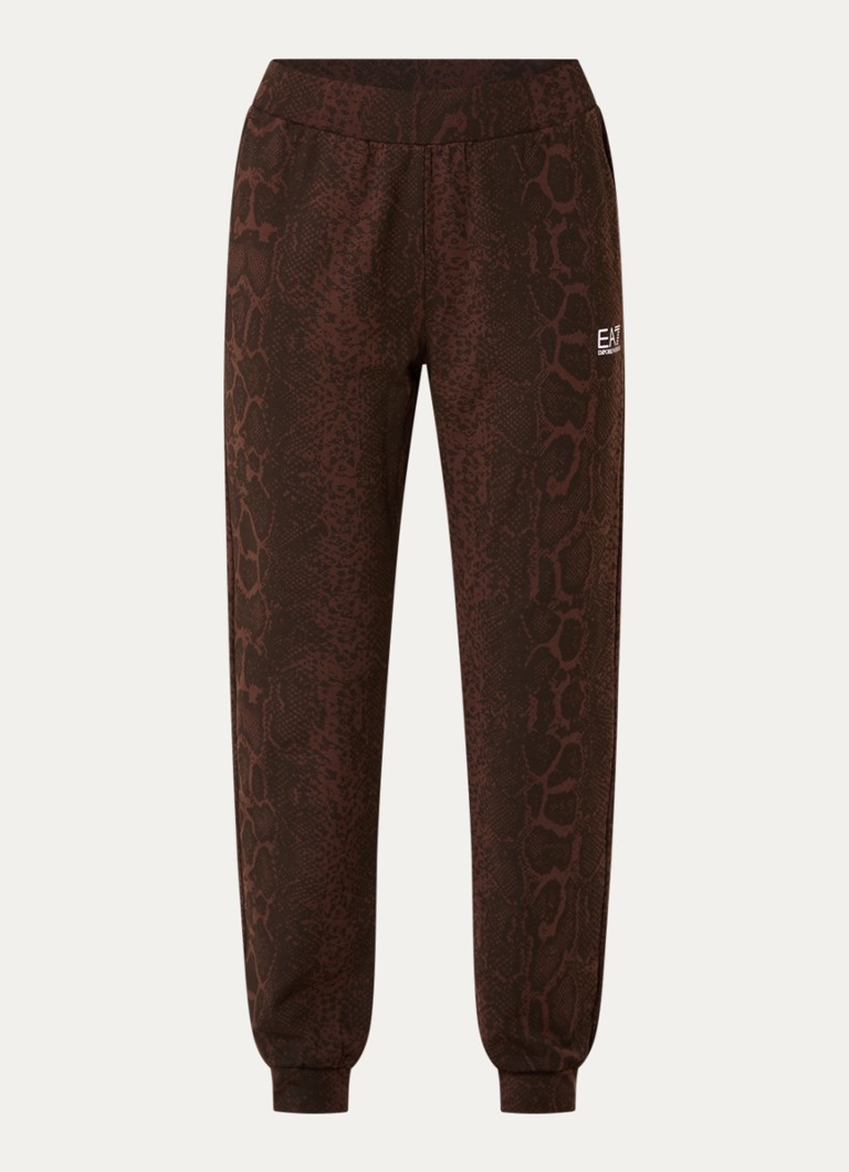 Armani Dames High waist tapered fit joggingbroek met slangenprint in de kleur Bruin