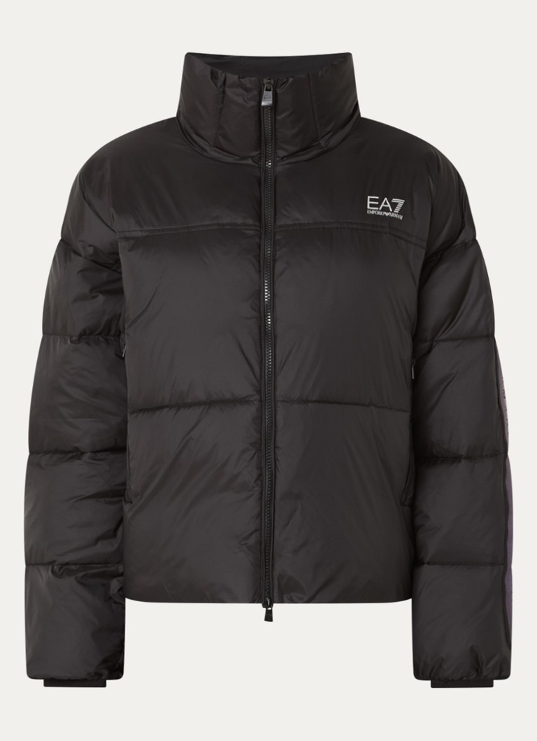 Armani Dames Puffer jack met logoband en ritszakken in de kleur Zwart
