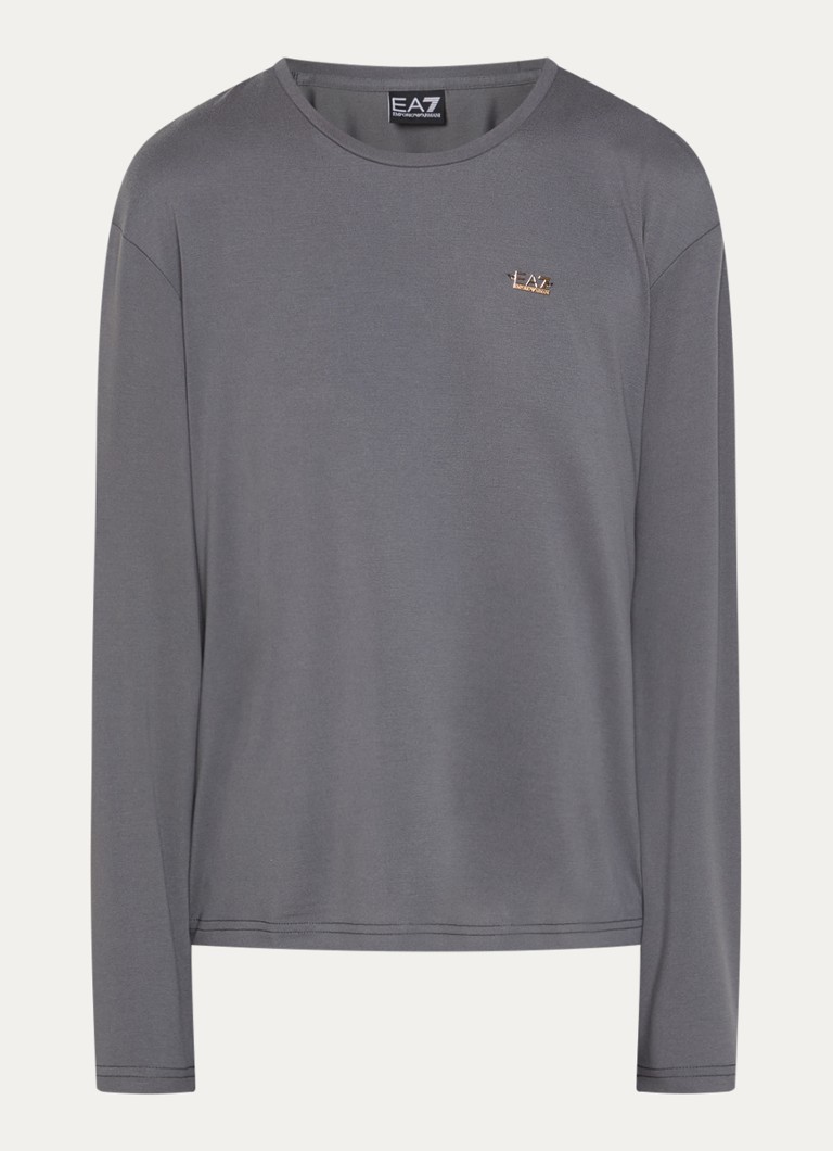 Armani Dames Longsleeve met logo en stretch in de kleur Middengrijs
