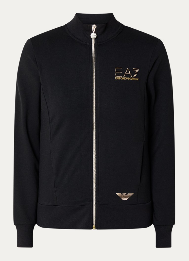 Armani Dames Sweatvest met logo en steekzakken in de kleur Zwart