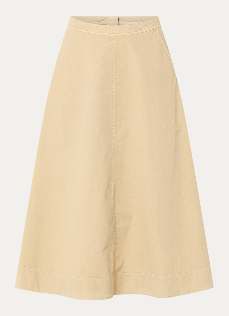 Expresso Dames Midi rok in linnenblend met steekzakken in de kleur Beige
