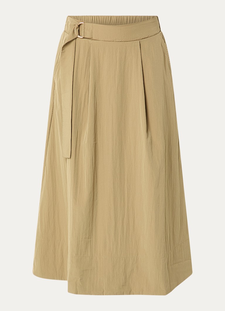 Expresso Dames Midi rok met steekzakken en ceintuur in de kleur Camel