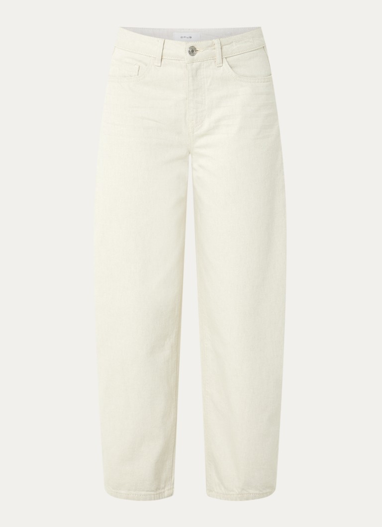 OPUS Dames Lolah mid waist wide leg jeans met gekleurde wassing in de kleur Gebroken wit, maat: 44