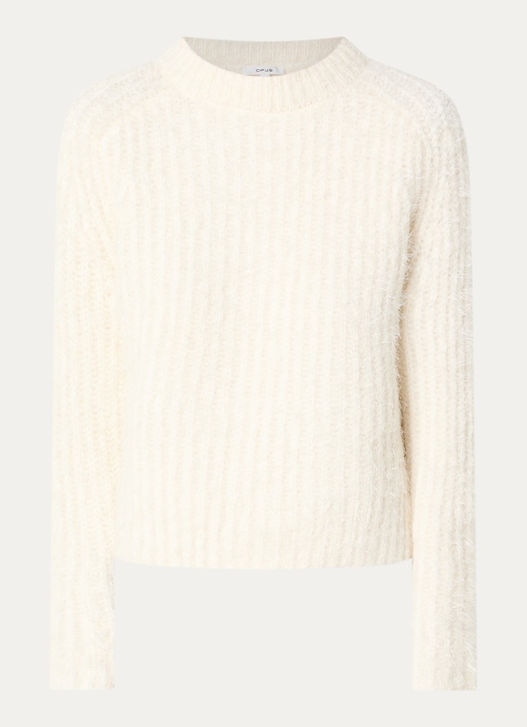 OPUS Dames Pontes grofgebreide trui in alpaca wolblend in de kleur Gebroken wit, maat: 36
