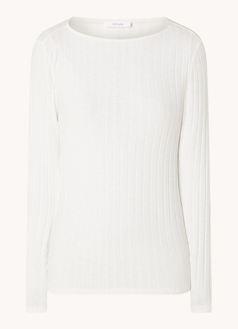 OPUS Dames Sovke top met boothals en ribstructuur in de kleur Wit, maat: 38