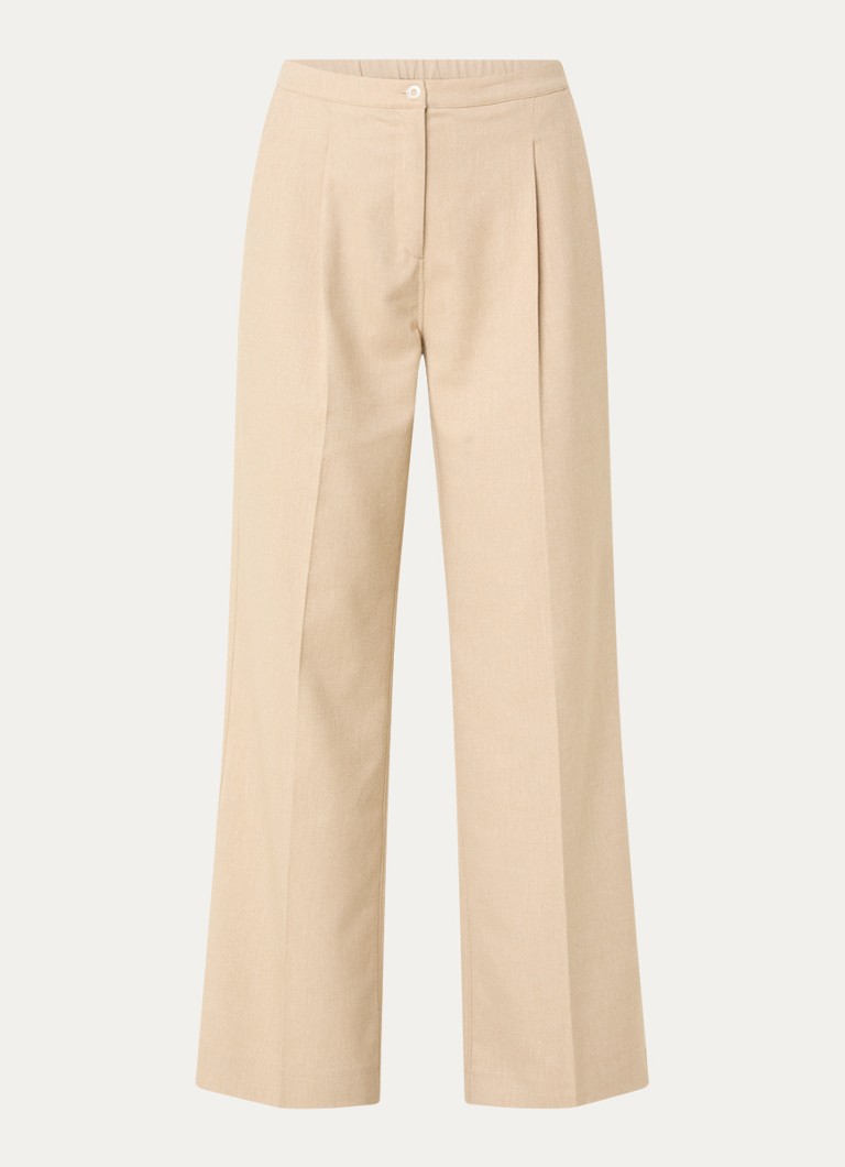 OPUS Dames Maiga French high waist straight fit pantalon in linnenblend met steekzakken in de kleur Zand, maat: 44