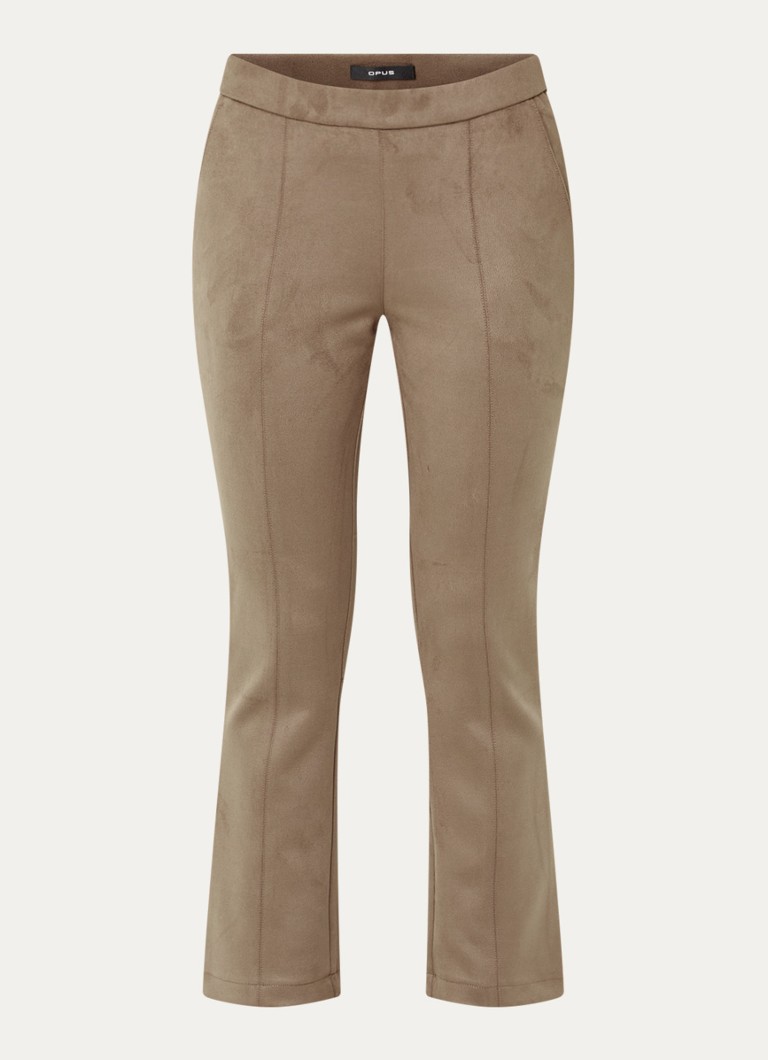 OPUS Dames Elvina high waist slim fit van suèdine in de kleur Lichtbruin, maat: 42