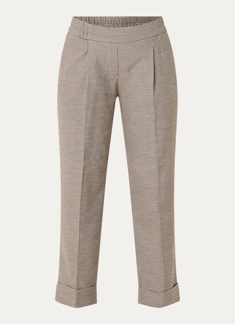OPUS Dames Maikito Pepita mid waist cropped straight leg broek met pied-de-poule dessin in de kleur Zand, maat: 44