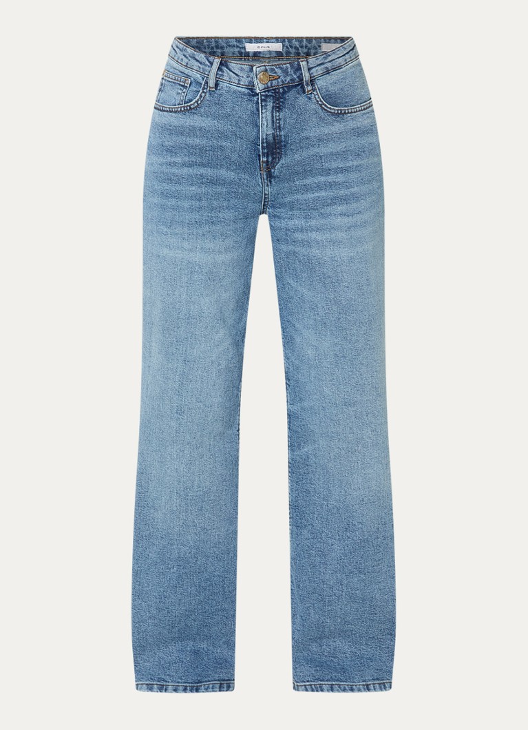 OPUS Dames Miva high waist wide leg jeans met medium wassing in de kleur Indigo, maat: 44/L32