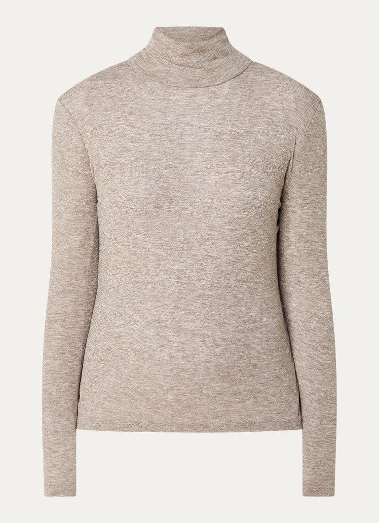 OPUS Dames Somy trui van jersey met col en gemêleerd dessin in de kleur Beige, maat: 42