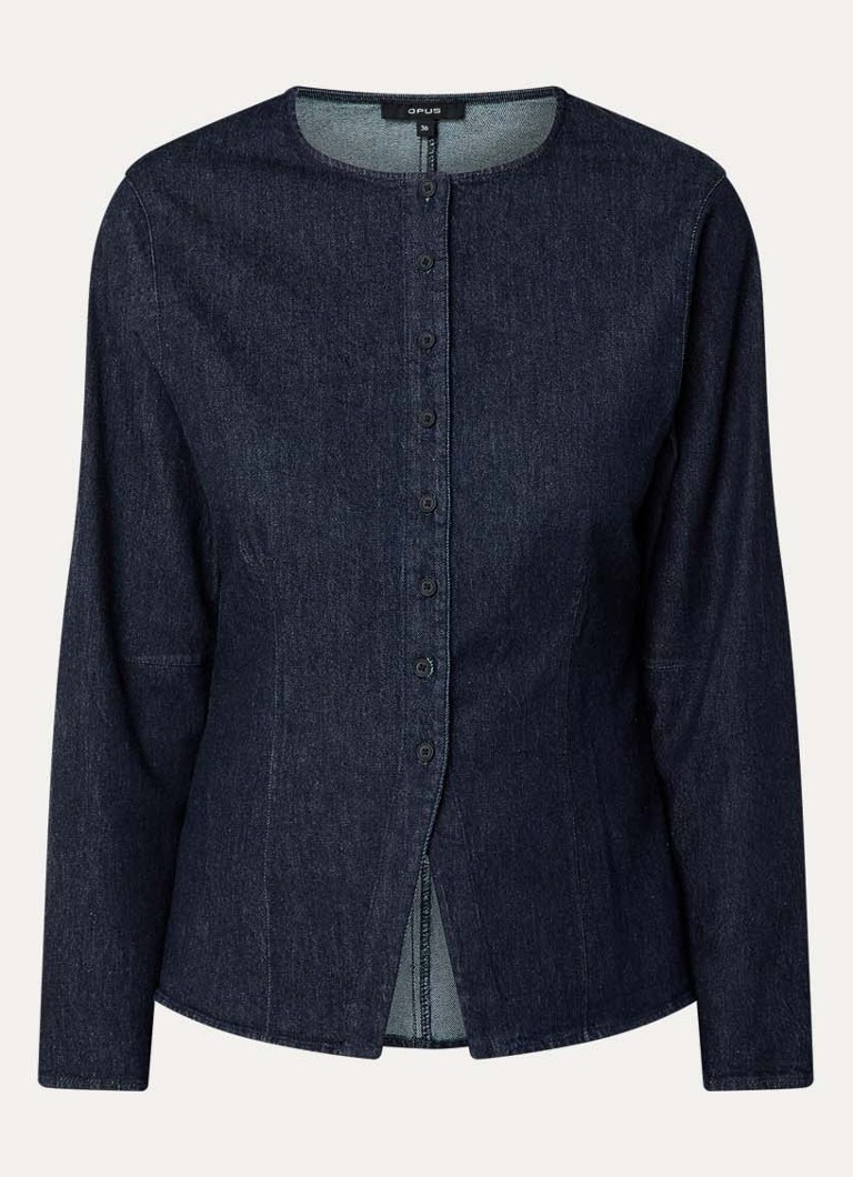 OPUS Dames Fartis blouse van denim in de kleur Indigo, maat: 34