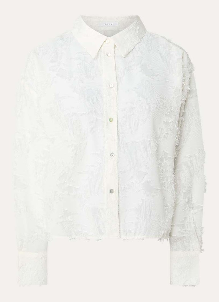 OPUS Dames Fenima semi-transparante blouse met structuur in de kleur Gebroken wit, maat: 40