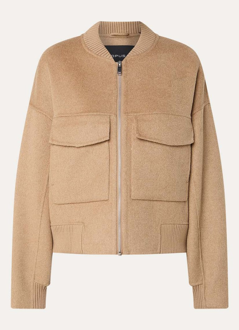 OPUS Dames Hiso bomberjack in wolblend met klepzakken in de kleur Camel, maat: 44