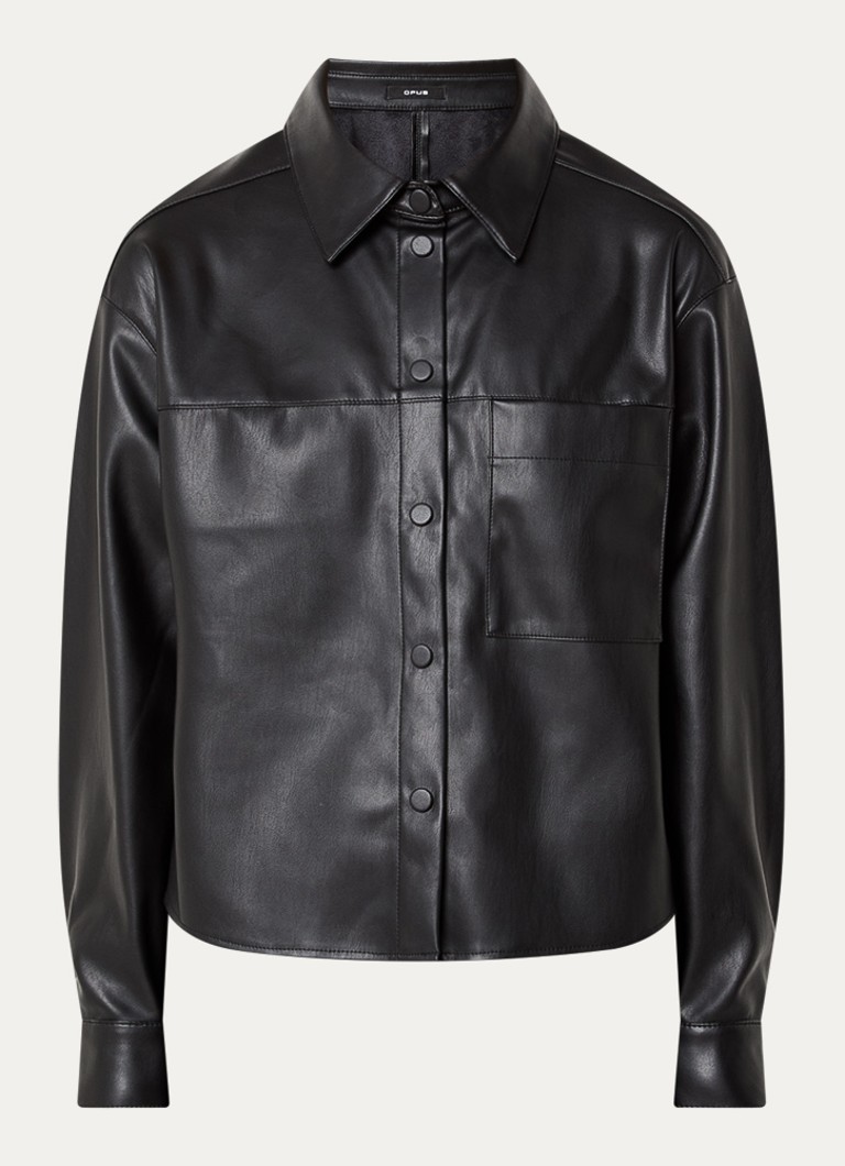 OPUS Dames Fedgy overshirt van imitatieleer met borstzak in de kleur Zwart, maat: 42
