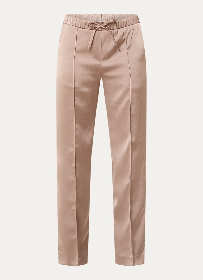 OPUS Dames Melane Cosmic mid waist straight fit pantalon van satijn in de kleur Donkerbeige, maat: 44