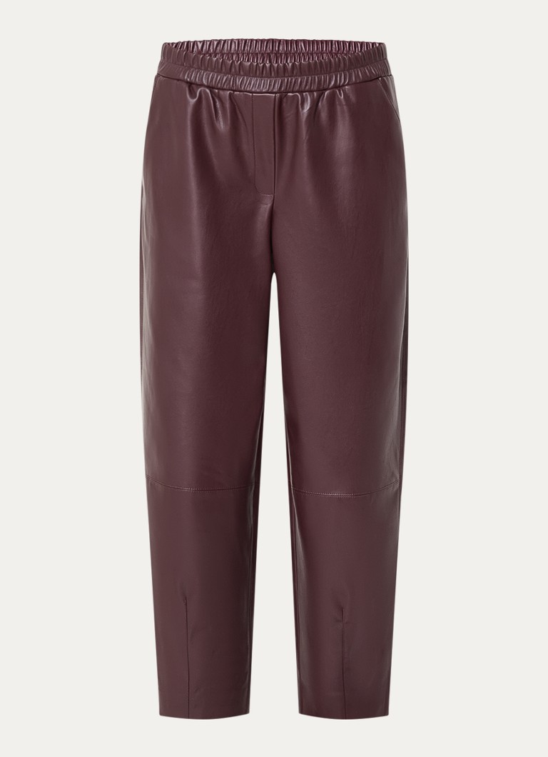 OPUS Dames Myha Edgy mid waist cropped tapered fit broek van imitatieleer in de kleur Bordeauxrood, maat: 40