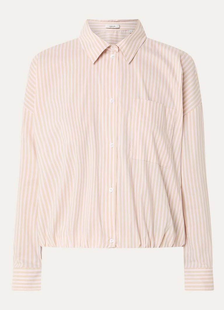 OPUS Dames Fresa blouse met borstzak en streepprint in de kleur Zand, maat: 40