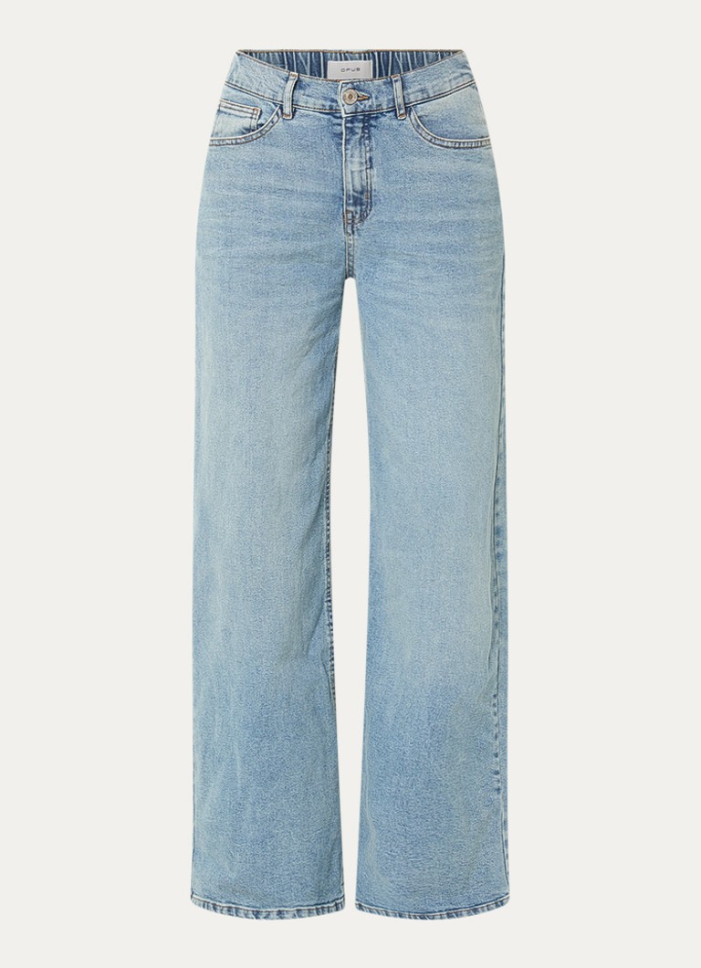 OPUS Dames Miva high waist wide leg jeans met lichte wassing in de kleur Indigo, maat: 44 L32