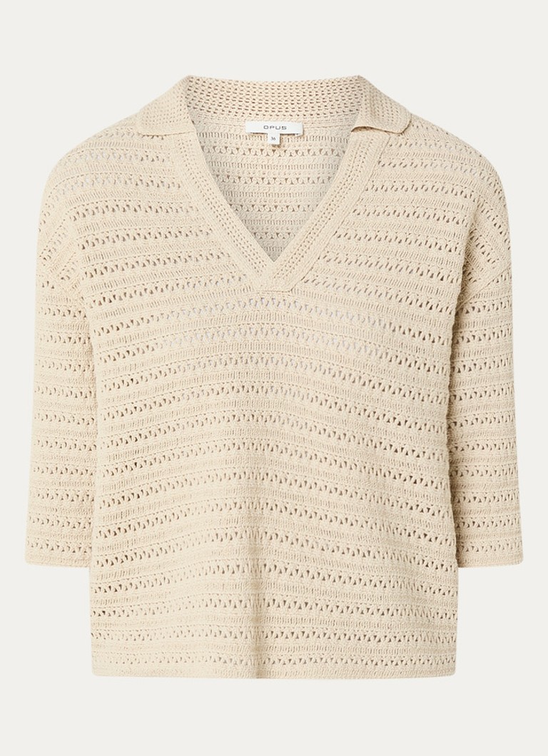 OPUS Dames Garakino polo van crochet met v-hals in de kleur Donkerbeige, maat: 38