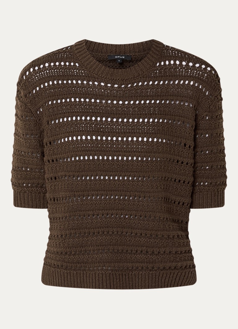 OPUS Dames Grofgebreide top met ronde hals in de kleur Bruin, maat: M