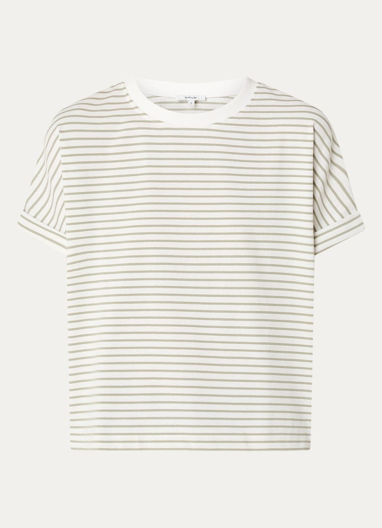 OPUS Dames Sotel T-shirt met streepprint in de kleur Olijfgroen, maat: M