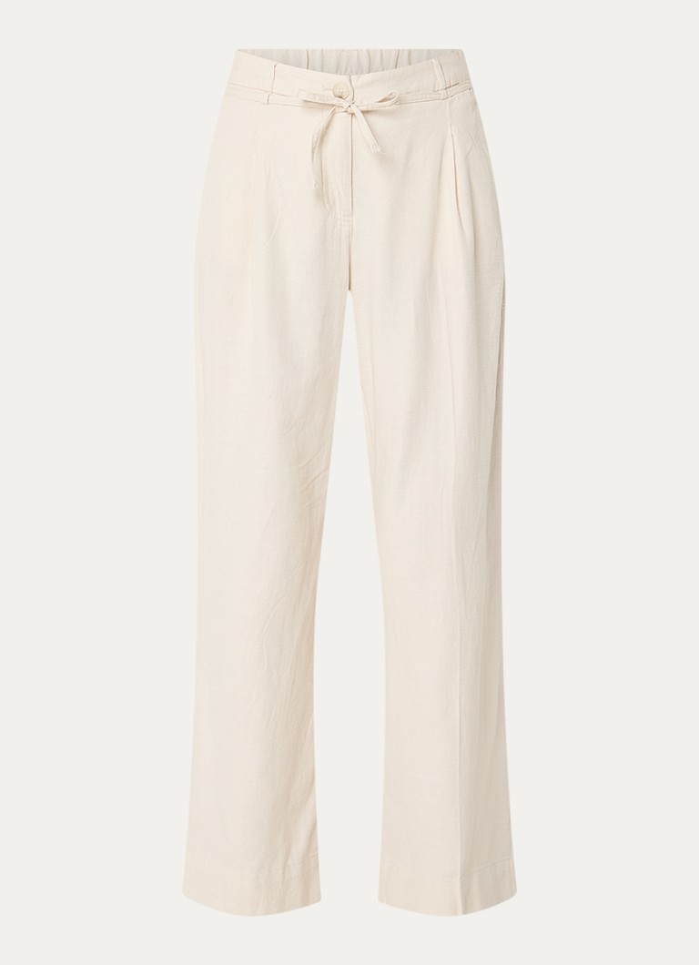 OPUS Dames Meeri high waist loose fit broek in linnenblend met steekzakken in de kleur Ivoor, maat: 36