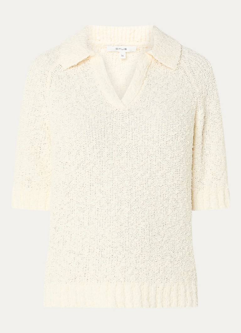 OPUS Dames Posilly grofgebreide top met opengewerkt dessin in de kleur Beige, maat: 34
