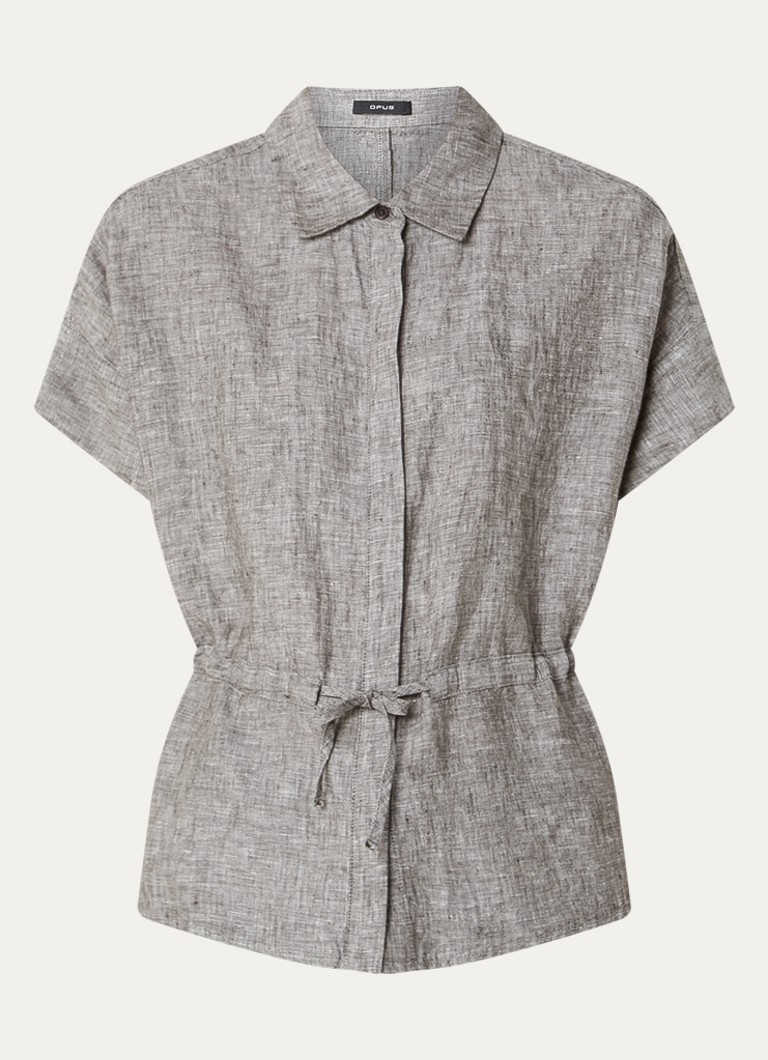 OPUS Dames Faluri blouse van linnen met splitten in de kleur Grijsmele, maat: 44