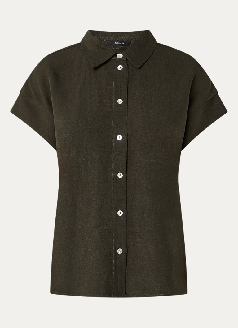 OPUS Dames Falvia blouse in linnenblend in de kleur Bronsgroen, maat: 38