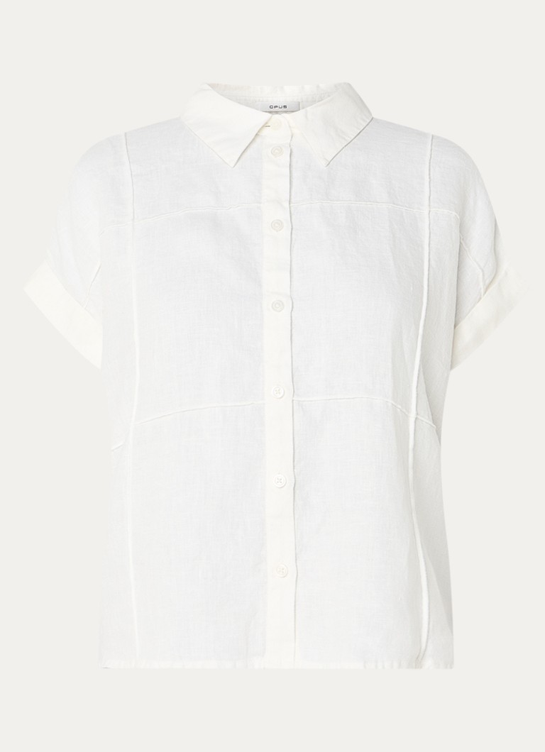 OPUS Dames Felila blouse van linnen met siernaad in de kleur Wit, maat: 40