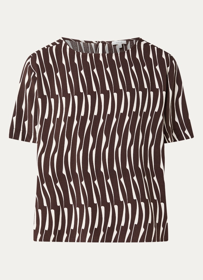 OPUS Dames Ferona top met print in de kleur Bruin, maat: 40