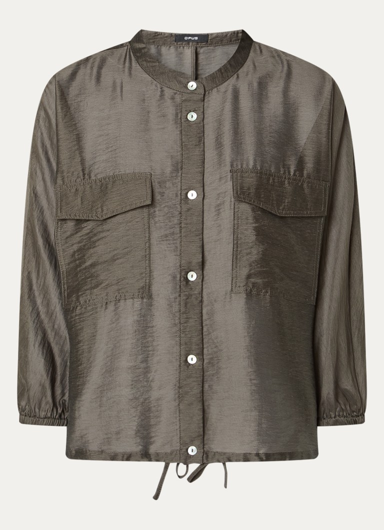 OPUS Dames Funuk blouse in linnenblend met borstzakken in de kleur Bronsgroen, maat: 44