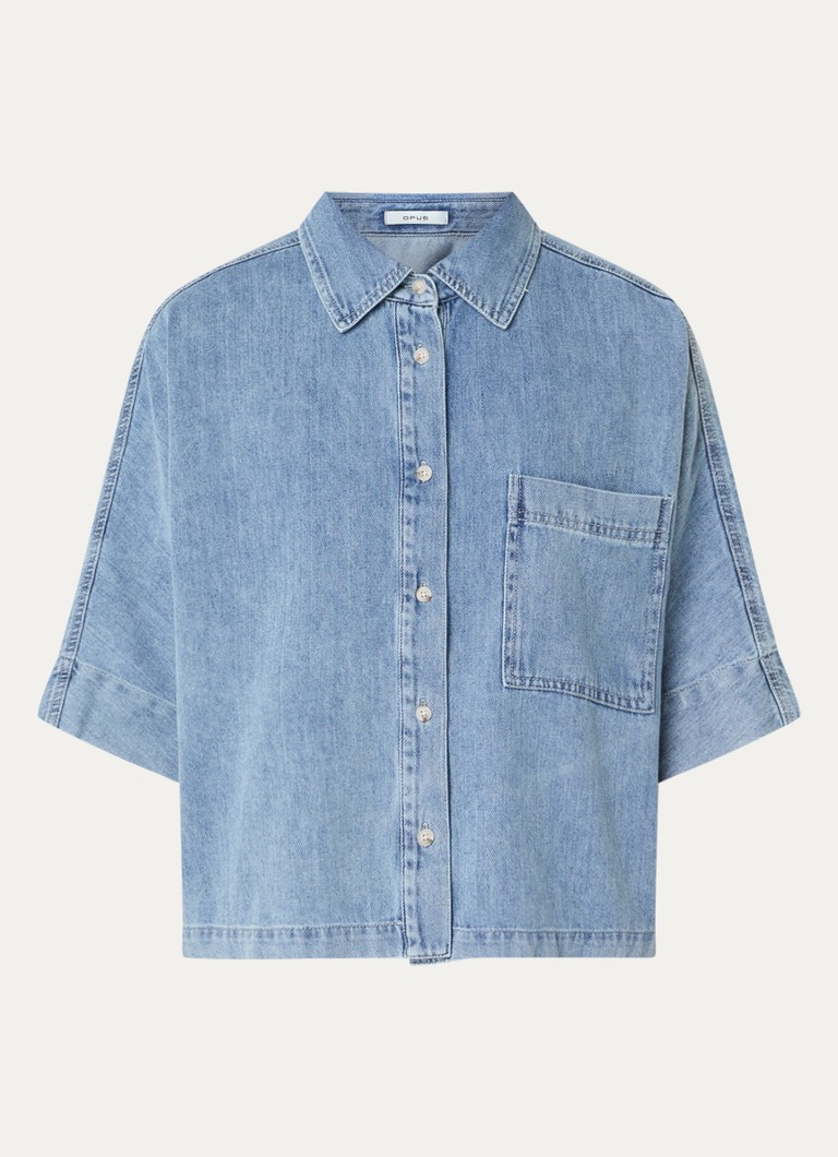OPUS Dames Fyndra blouse van denim met borstzak in de kleur Indigo, maat: 44