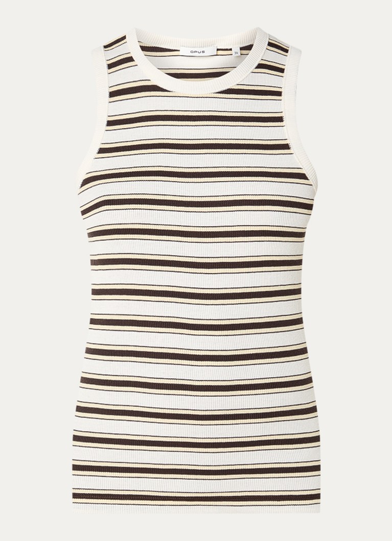 OPUS Dames Ireso Resort tanktop met streepprint en ribstructuur in de kleur Gebroken wit, maat: 38