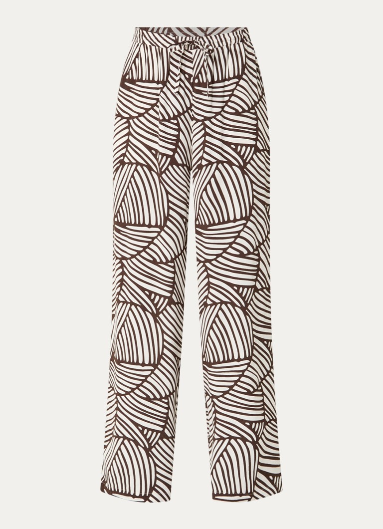 OPUS Dames Marou Botanical high waist straight fit broek met print in de kleur Bruin, maat: 44