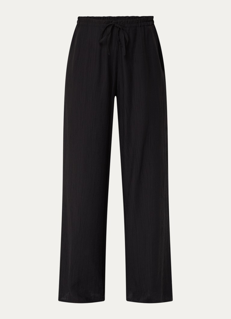 OPUS Dames Marou high waiste wide fit pantalon met structuur in de kleur Zwart, maat: 38