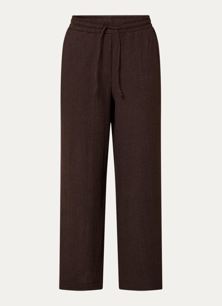OPUS Dames Mileni high waist loose fit pantalon met structuur in de kleur Bruin, maat: 36