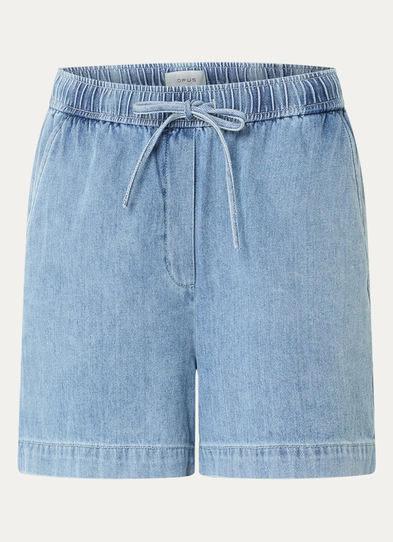 OPUS Dames Musia high waist straight fit korte broek van chambray in de kleur Blauwgrijs, maat: 44