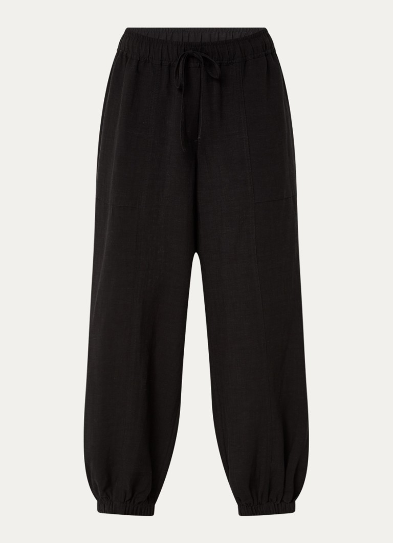 OPUS Dames Myha Oasis high waist cropped tapered fit broek in linnenblend in de kleur Zwart, maat: 42