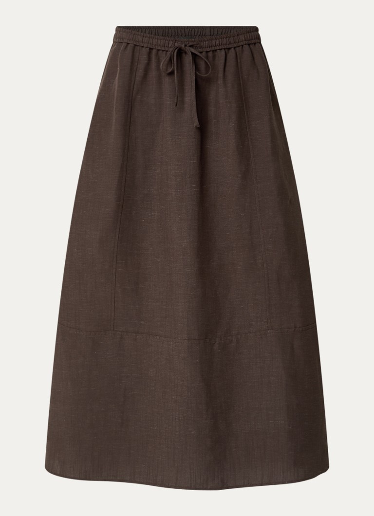 OPUS Dames Ridana midi rok in linnenblend met steekzakken in de kleur Bruin, maat: 36