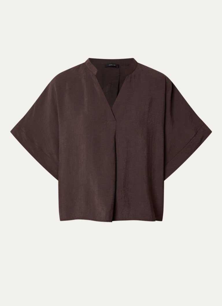 OPUS Dames Fenella tuniek met V-hals en vlindermouw in de kleur Bruin, maat: 40