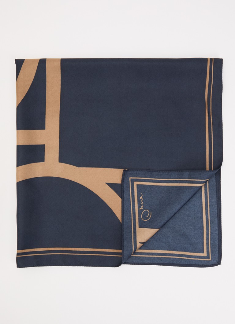 OPUS Dames Aditha sjaal met print 60 x 60 cm in de kleur Donkerblauw, maat: ONE SIZE
