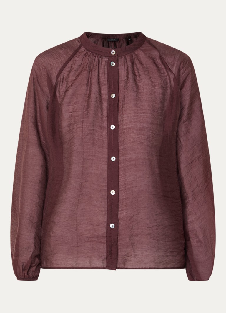 OPUS Dames Fabrielle semi-transparante blouse met ballonmouw in de kleur Kersenrood, maat: 44